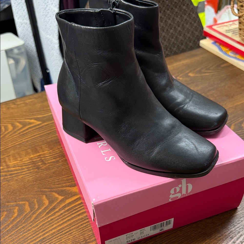 GB Girls Sleek Black Ankle Booties